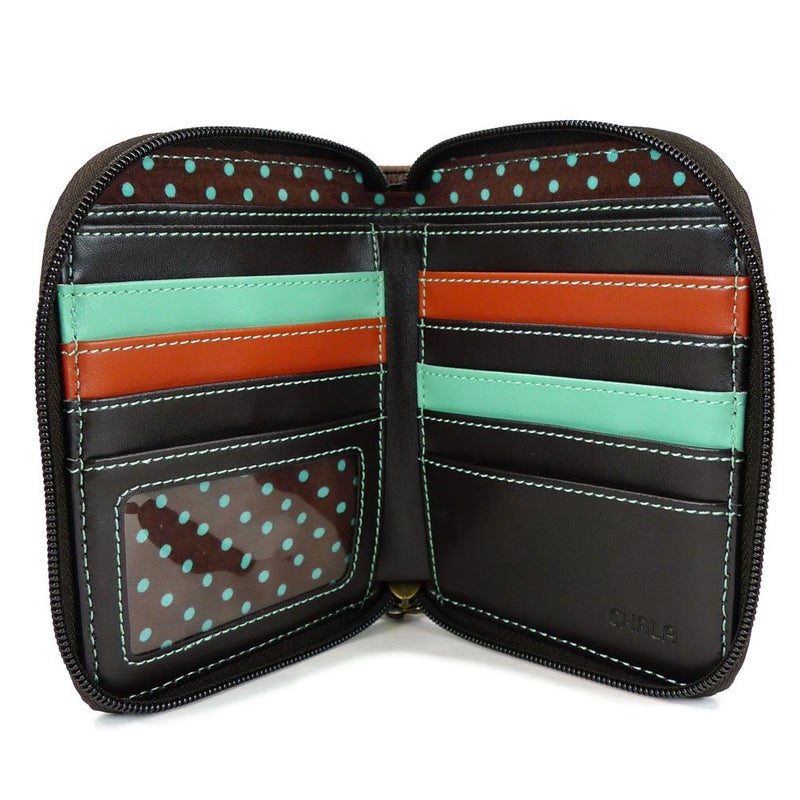 CHALA Zip Around Wallet, Wristlet, 8 Credit Card Slots, Sturdy Pu Leather - Owl-A - Olive - Image 2